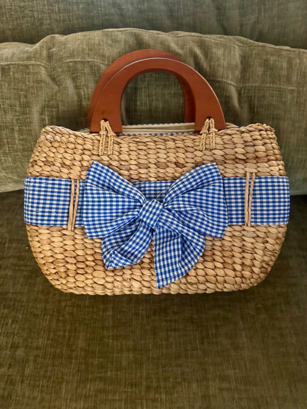 Title: NWOT Large Rattan Top Handle Bag Woven Straw Basket Handbag Natural